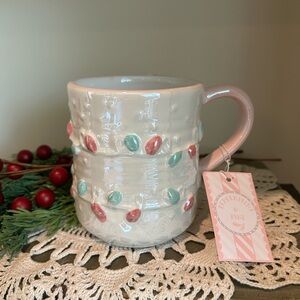 Peppermint and Pine Christmas Lights Pink and White Mug New with tags